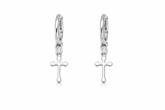 Σκουλαρίκια 925 Μίνι Κρικάκια με Σταυρουδάκι