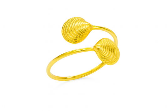 Δαχτυλίδι Χειροποίητο από Αληθινά Κοχύλια – Χρυσό 14 Καρατίων