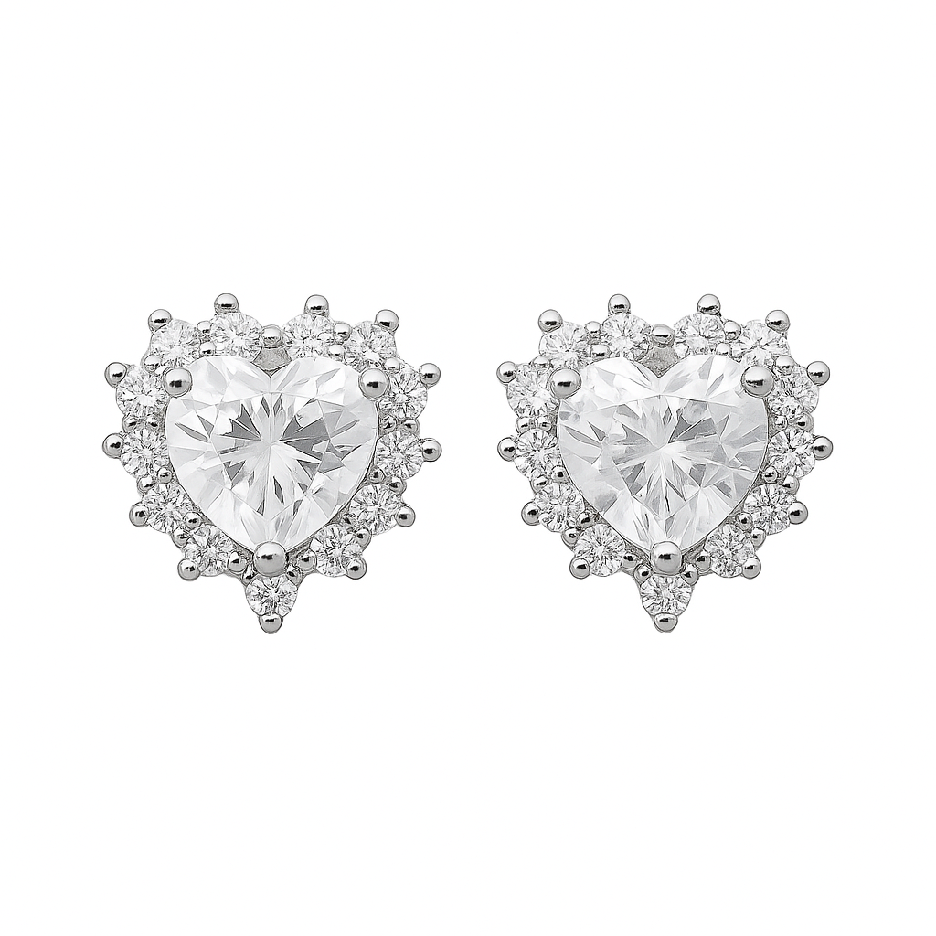 Σκουλαρίκια Καρδιές Καρφωτές 925 με Ζιργκόν