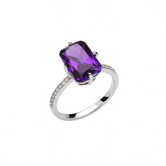 Δαχτυλίδι 925 με Μεγάλη Εντυπωσιακή Ορθογώνια  Mοβ Πέτρα