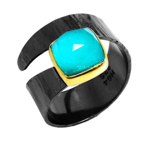 Δαχτυλίδι 925 Μαύρο Ρόδιο με Ορυκτή Πέτρα