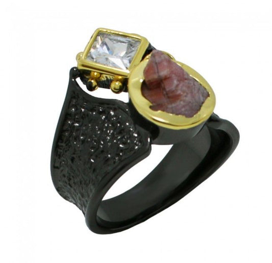 Δαχτυλίδι 925 με ορυκτή πέτρα από ακατέργαστο ρουμπίνι & ζιργκόν