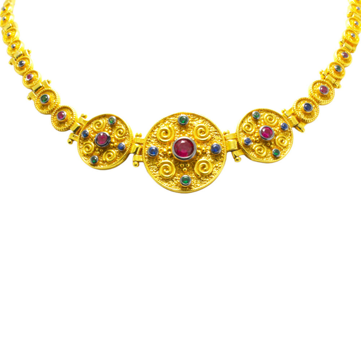 Κολιέ Βυζαντινό Επιχρυσωμένο Ασήμι 925 με Πολύχρωμες Πέτρες Ζιργκόν