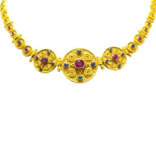 Κολιέ Βυζαντινό Επιχρυσωμένο Ασήμι 925 με Πολύχρωμες Πέτρες Ζιργκόν