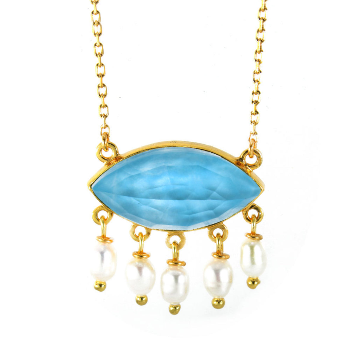 Κολιέ 925 Επιχρυσωμένο με Ορυκτή Πέτρα και Μαργαριτάρια