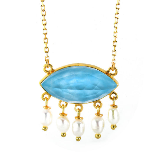 Κολιέ 925 Επιχρυσωμένο με Ορυκτή Πέτρα και Μαργαριτάρια