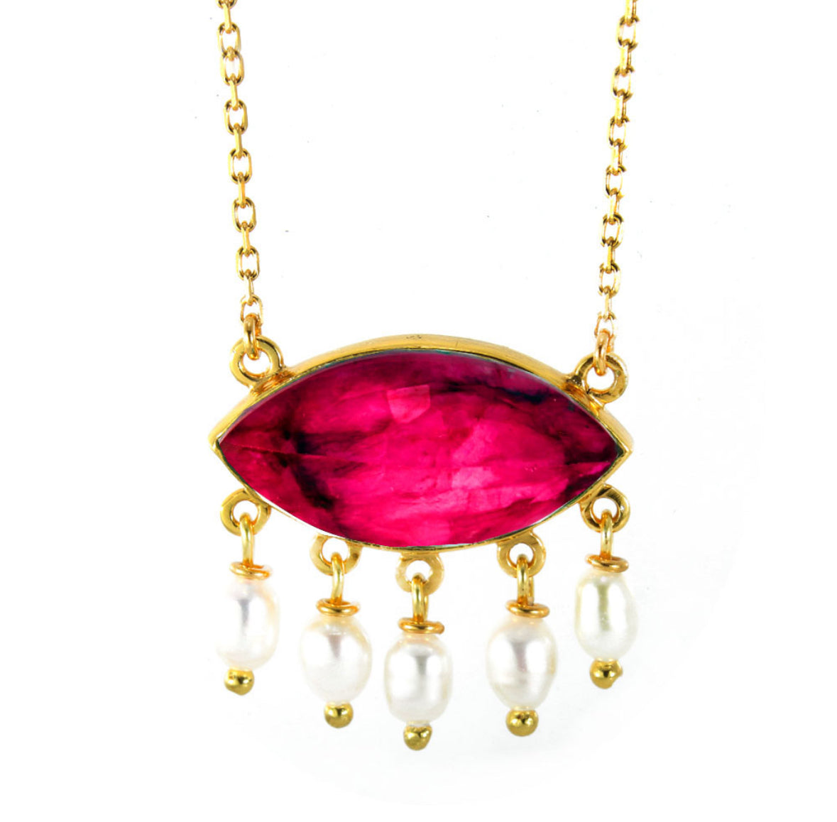 Κολιέ 925 Επιχρυσωμένο με Ορυκτή Πέτρα και Μαργαριτάρια