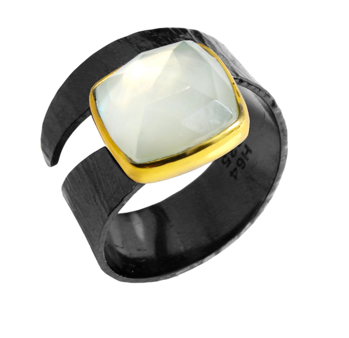 Δαχτυλίδι 925 Μαύρο Ρόδιο με Ορυκτή Πέτρα