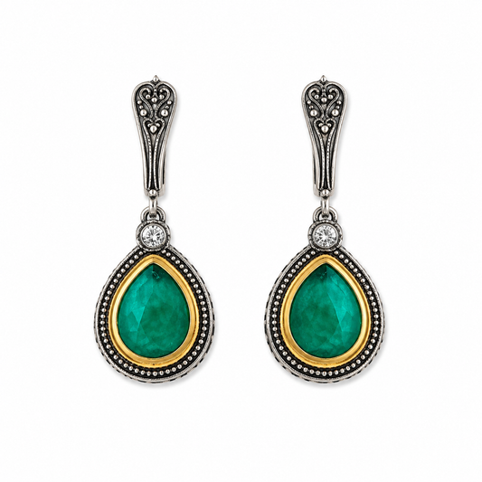 Εντυπωσιακά Σκουλαρίκια 925 Αντικέ με Πέτρα Jade - Anastasios Creations
