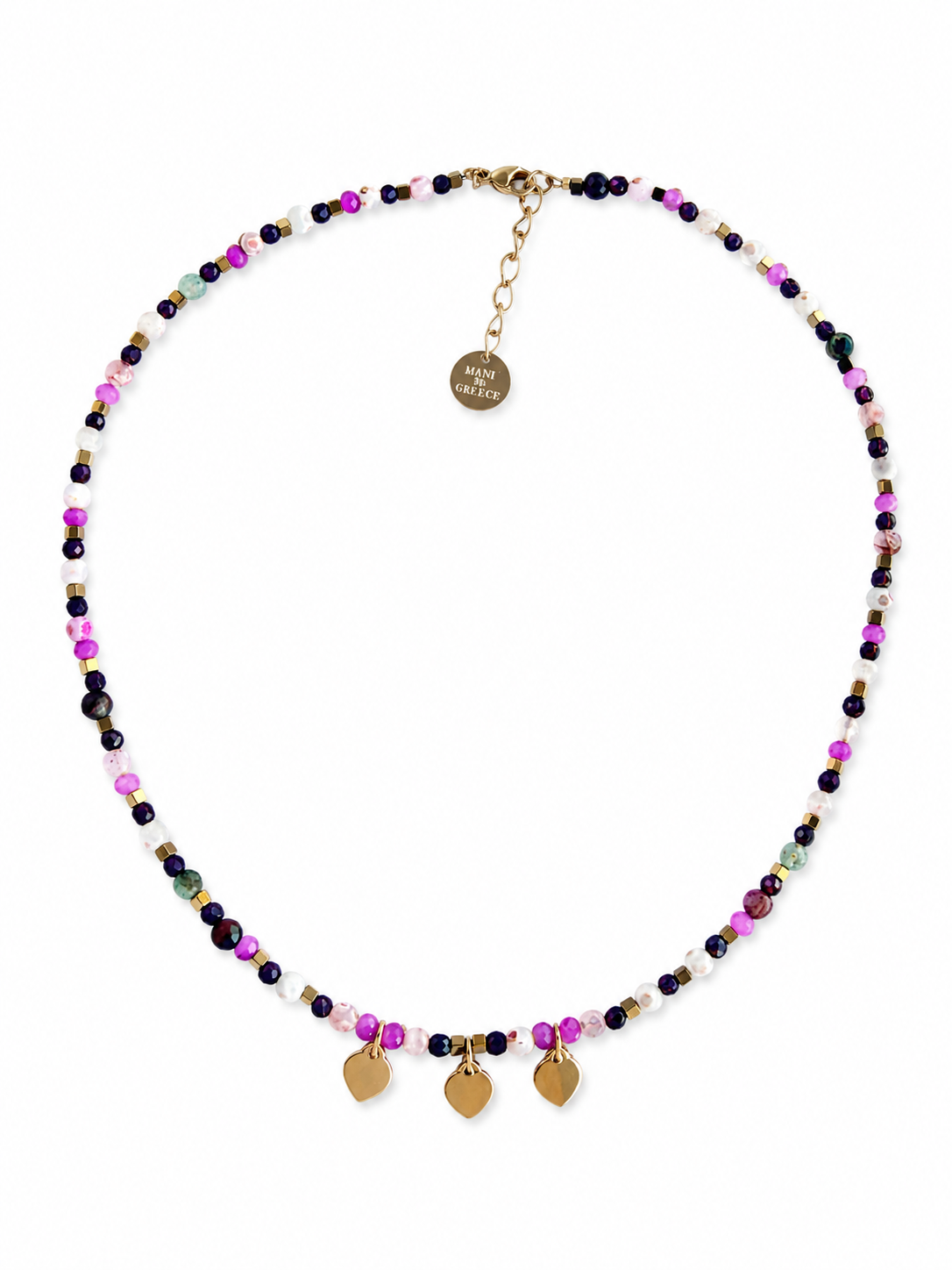 “Summer Heart Beaded” Χειροποίητο Κολιέ με Ημιπολύτιμες Πέτρες και Κρεμαστές Καρδούλες