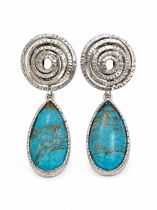 Χειροποίητα Ασημένια Σκουλαρίκια 925 με Copper Turquoise Πέτρα-Ano Jewels