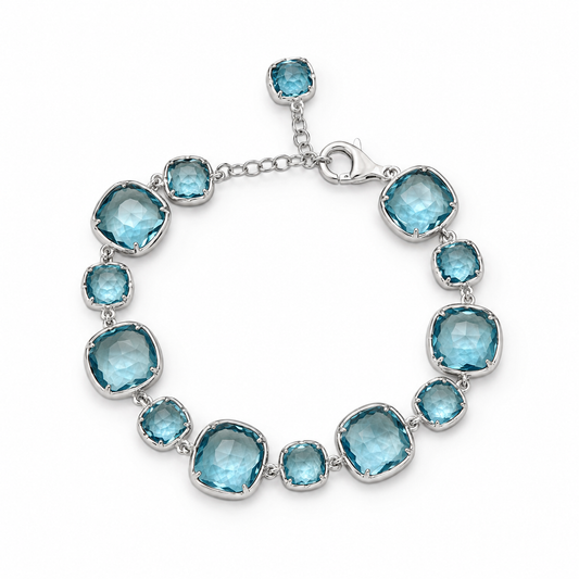 Ασημένιο Βραχιόλι 925 με Γαλάζια Κρύσταλλα- EXIS jewels