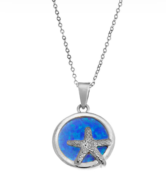 Ασημένιο Κολιέ με Μενταγιόν Αστερίας και Μπλε Opal – Θαλασσινό Κόσμημα 925