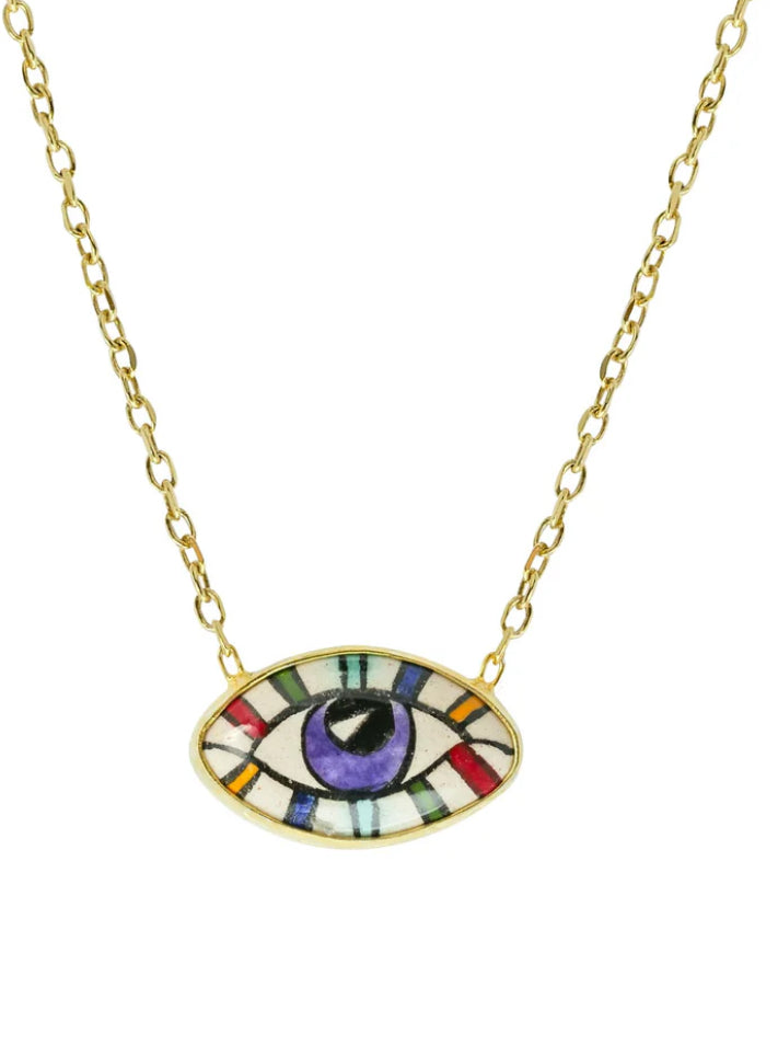 Gold-plated necklace with ceramic eye made of 925 silver