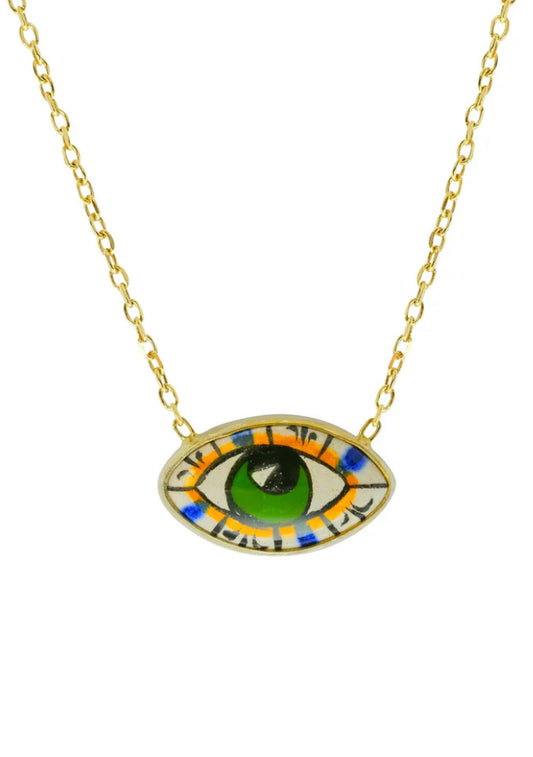 Κολιέ επίχρυσο με κεραμικό μάτι από ασήμι 925