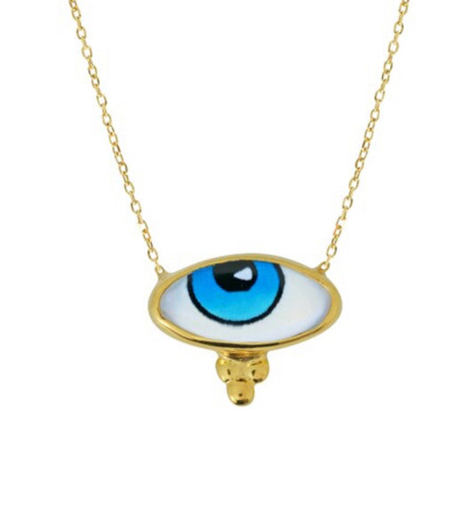 Κολιέ Ματάκι με Γαλάζιο Σμάλτο - Επιχρυσωμένο Ασήμι 925