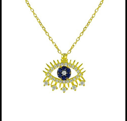 Κολιέ Μάτι με Ζιργκόν – Επιχρυσωμένο Ασήμι 925