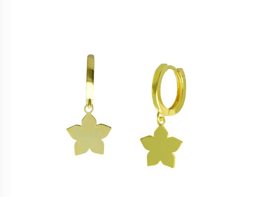 Ασημένια Επιχρυσωμένα Σκουλαρίκια Κρίκοι με Κρεμαστό Λουλούδι