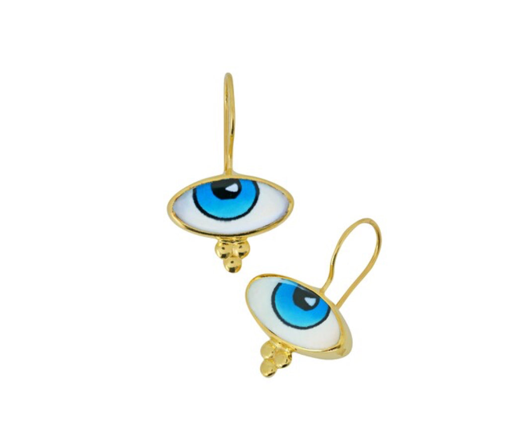 Enamel Eye Earrings - Gold Plated Silver 925