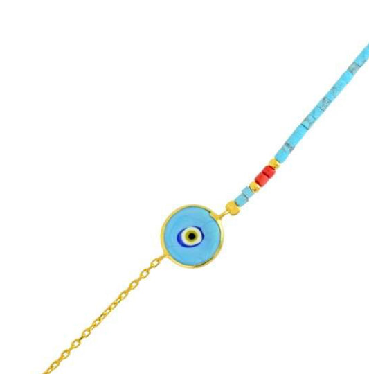 Βραχιόλι με Ματάκι από Σμάλτο και Χάντρες – Επιχρυσωμένο Ασήμι 925