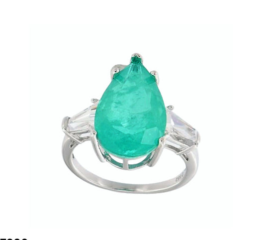 Ασημένιο 925 Δαχτυλίδι με Paraiba Σταγόνα και Πλευρικές Πέτρες