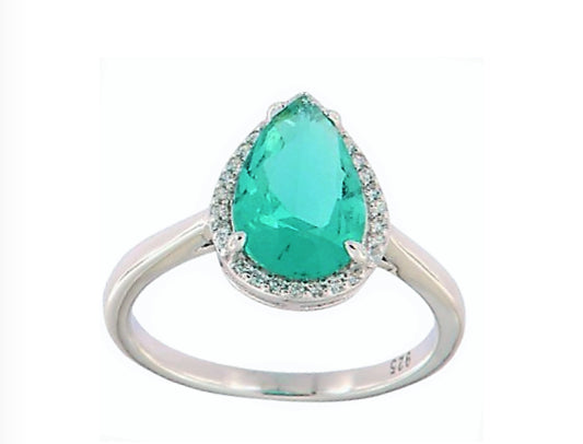 Ασημένιο Δαχτυλίδι 925 με γαλαζοπράσινη Πέτρα & Λευκά Ζιργκόν