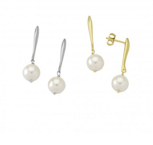 Σκουλαρίκια Κρεμαστά με Μαργαριτάρι – Επιχρυσωμένο και Επάργυρο Ασήμι 925