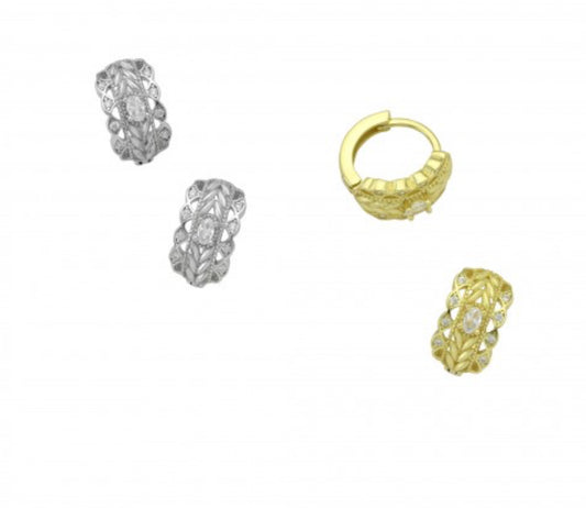 Ασημένια 925 & Επιχρυσωμένα Σκουλαρίκια Κρίκοι Δαντέλα