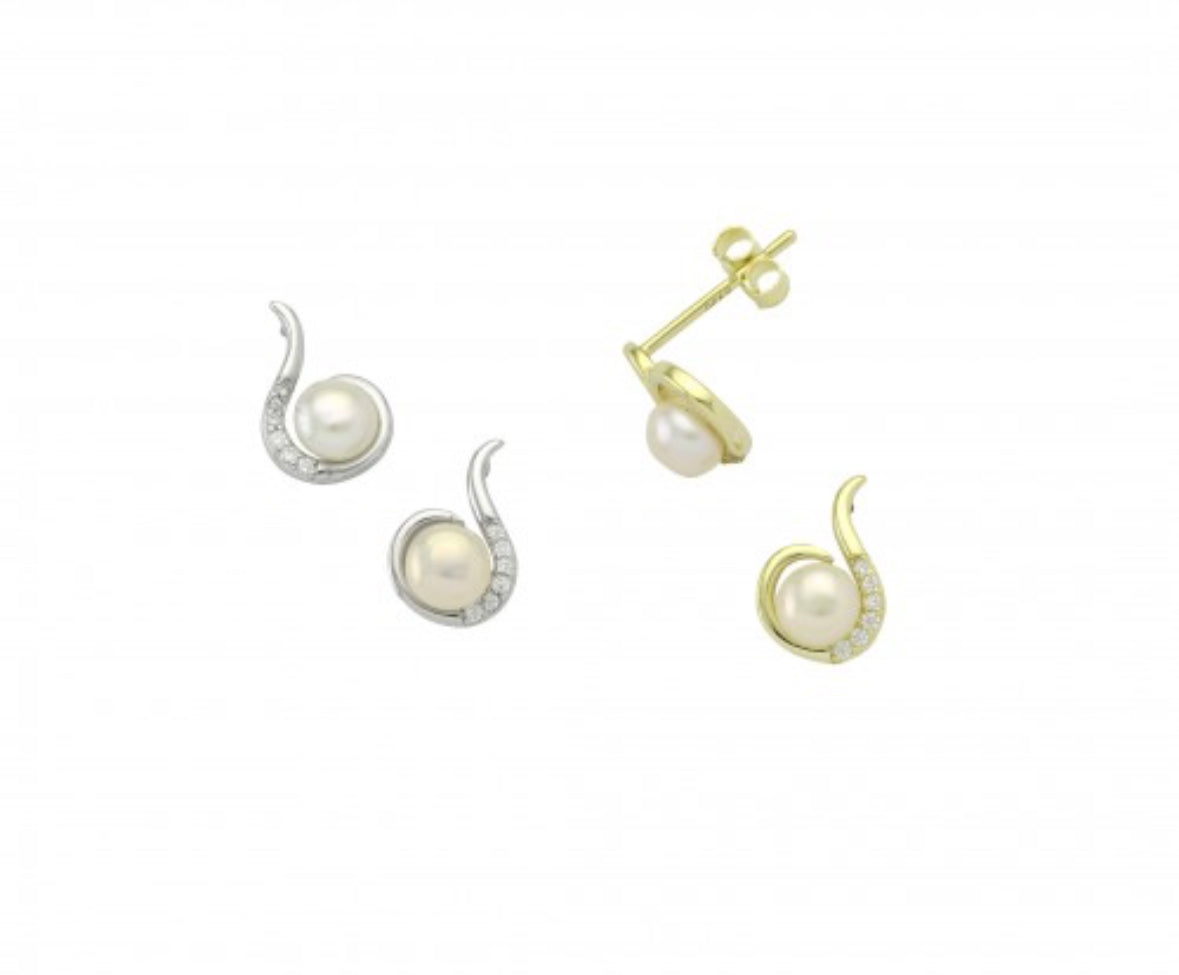 Σκουλαρίκια Μαργαριτάρι με Ζιργκόν – Ασημένια & Επιχρυσωμένα 925