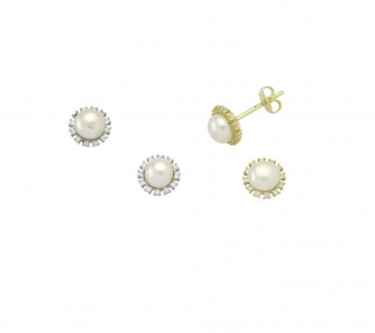 Σκουλαρίκια Καρφωτά Ασήμι 925 με Μαργαριτάρι και Ζιργκόν