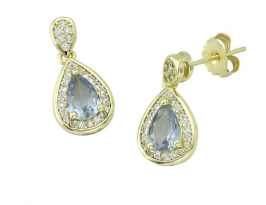 Σκουλαρίκια Κρεμαστά Δάκρυ – Επιχρυσωμένο Ασήμι 925 με Γαλάζια Πέτρα και Ζιργκόν