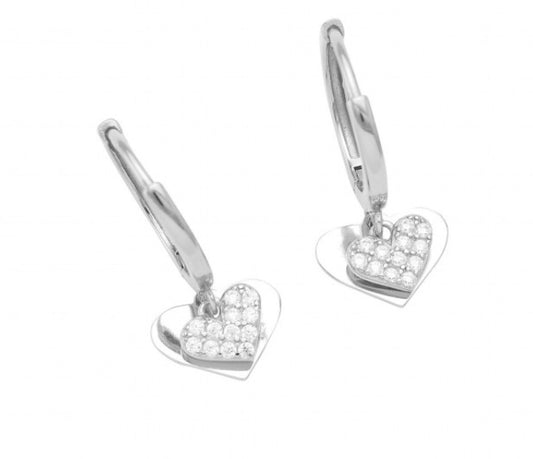 Ασημένια 925 Σκουλαρίκια Κρίκοι με Καρδιά και Ζιργκόν