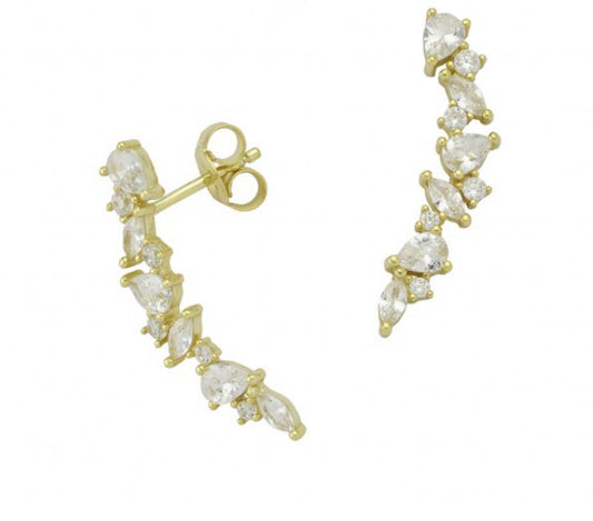 Σκουλαρίκια ασημένια 925 επιχρυσωμένα Ear Climbers με Λευκά Ζιργκόν