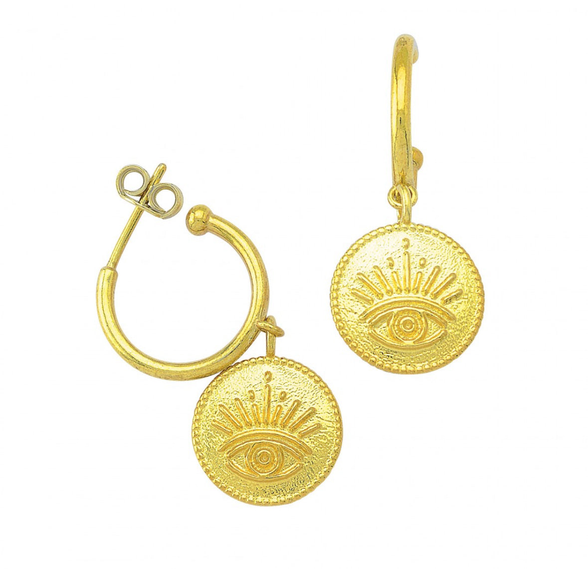 Σκουλαρίκια Κρίκοι με Μάτι & Ακτίνες από Επιχρυσωμένο Ασήμι 925