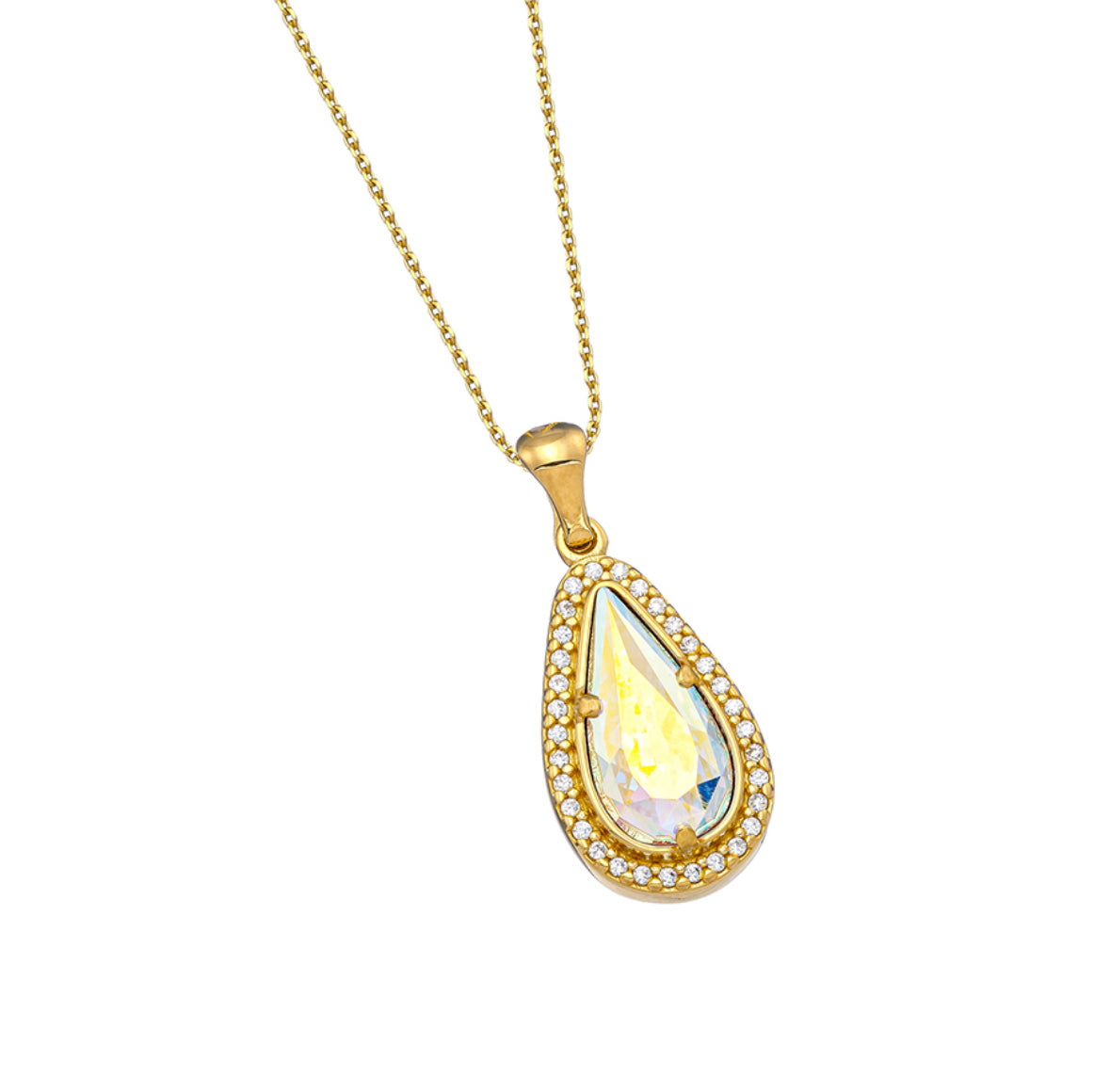 Κολιέ 925 με Δάκρυ Κρύσταλλο Ιριδίζον & Ζιργκόν – Anastasios Creations