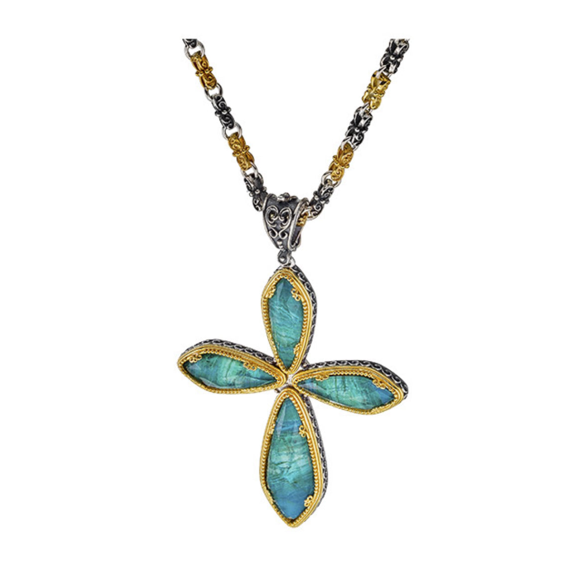 Κολιέ Σταυρός 925 με Επιχρύσωση και Αζουρίτη – Anastasios Creations