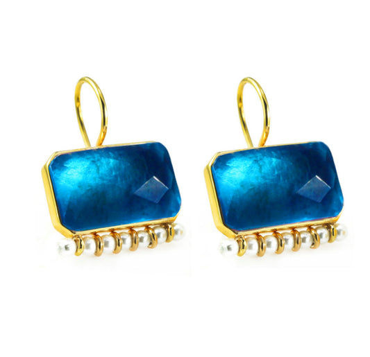 Σκουλαρίκια Κρεμαστά 925  με Ορυκτό  και Μαργαριτάρια