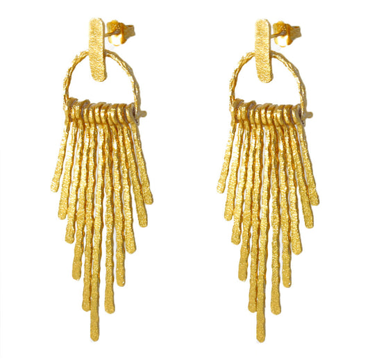 Σκουλαρίκια Κρεμαστά 925 Επιχρυσωμένα με Σφυρήλατη Υφή