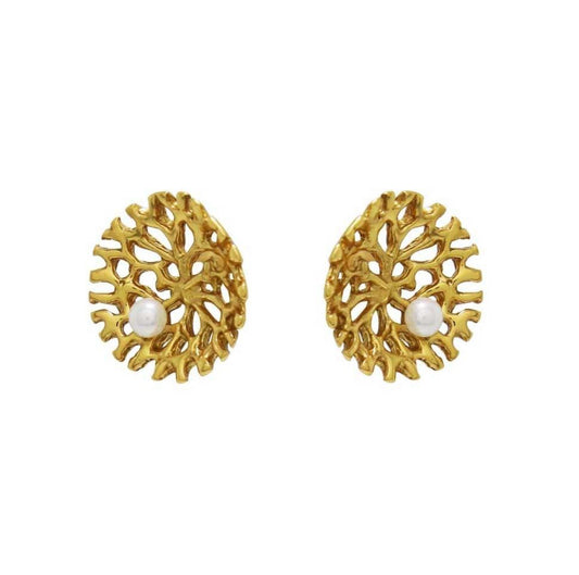 Σκουλαρίκια Καρφωτά 925 Κοράλλι με Μαργαριτάρι