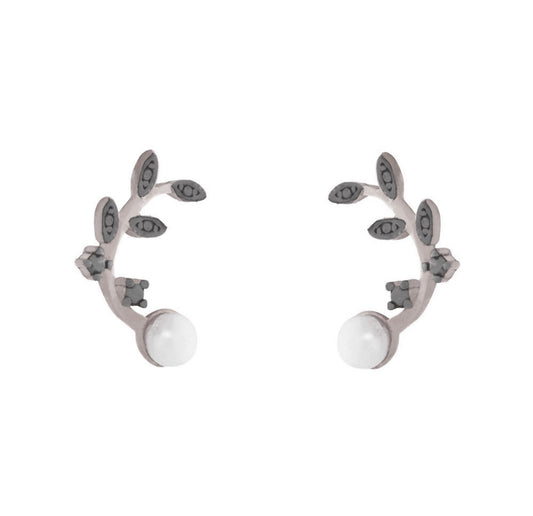 Σκουλαρίκια Καρφωτά 925 Κλαδί Ελιάς με Μαργαριτάρι