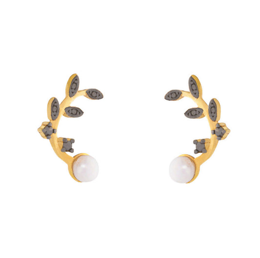 Σκουλαρίκια Καρφωτά 925 Κλαδί Ελιάς με Μαργαριτάρι